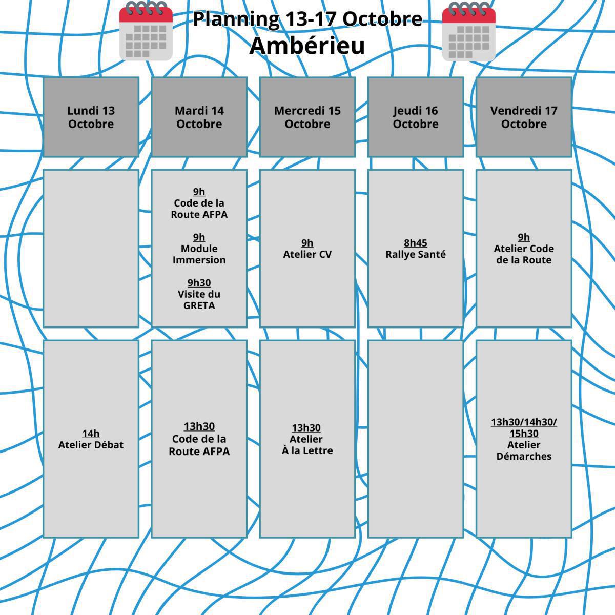 Planning du mois d' Octobre