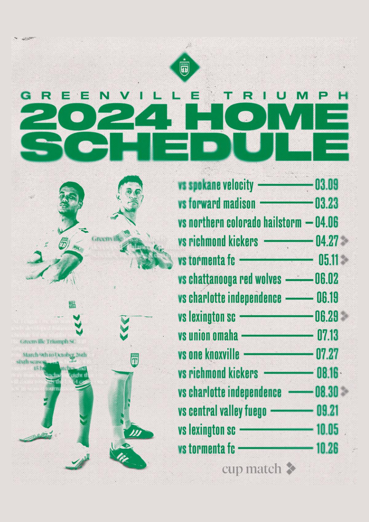 Greenville releases newly developed balanced 30-match schedule including 8 cup matches