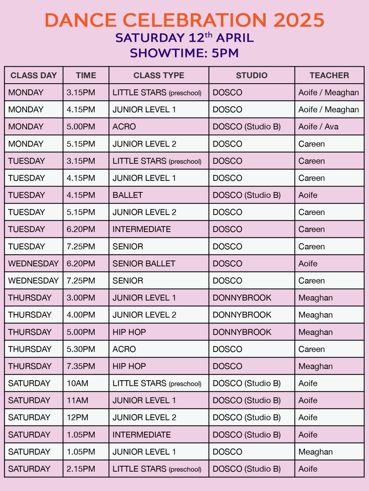 Dance Celebration 2025 (Class performance dates) Dance Celebration 2025 (Class performance dates)