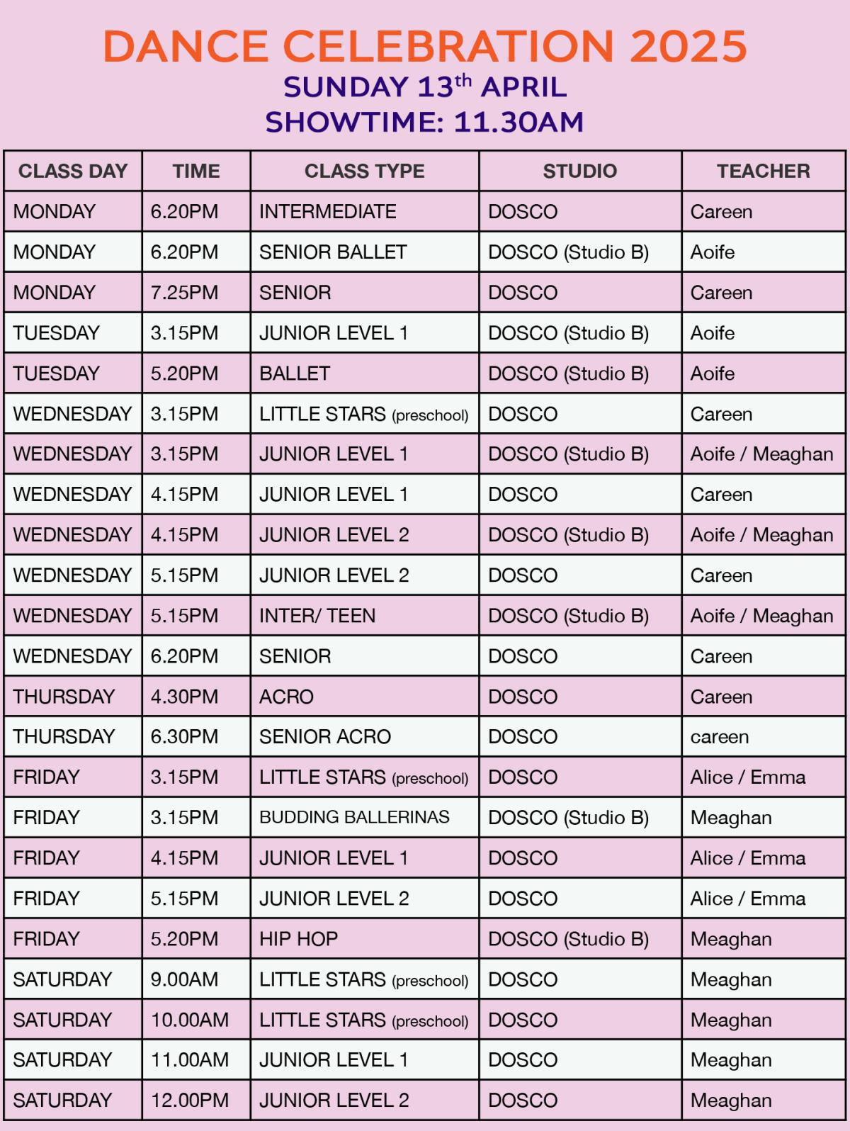 Dance Celebration 2025 (Class performance dates) Dance Celebration 2025 (Class performance dates)