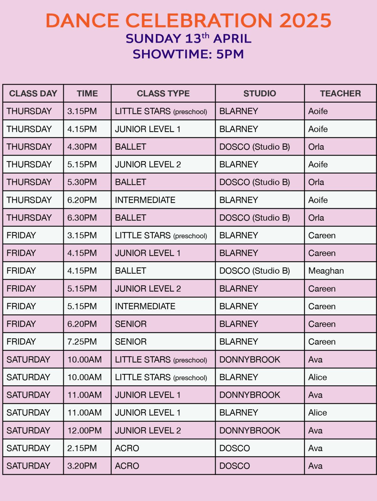 Dance Celebration 2025 (Class performance dates) Dance Celebration 2025 (Class performance dates)