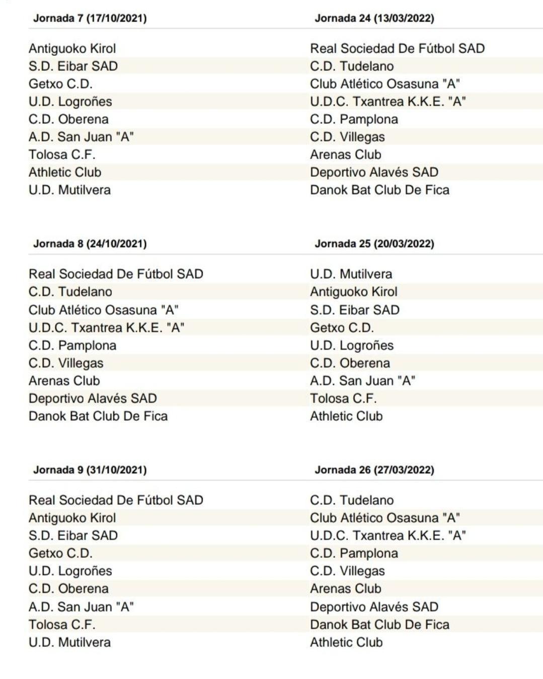 CALENDARIO 2021/2022 DIVISIÓN DE HONOR CALENDARIO 2021/2022 DIVISIÓN DE HONOR