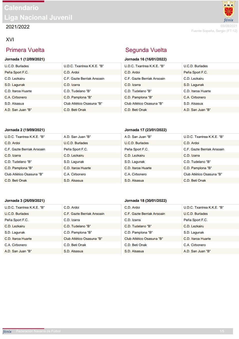 CALENDARIO 2021/2022 DEL EQUIPO DE LIGA NACIONAL. 2021/2022 EGUTEGIA LIGA NAZIONALEKO TALDEARENTZAKO