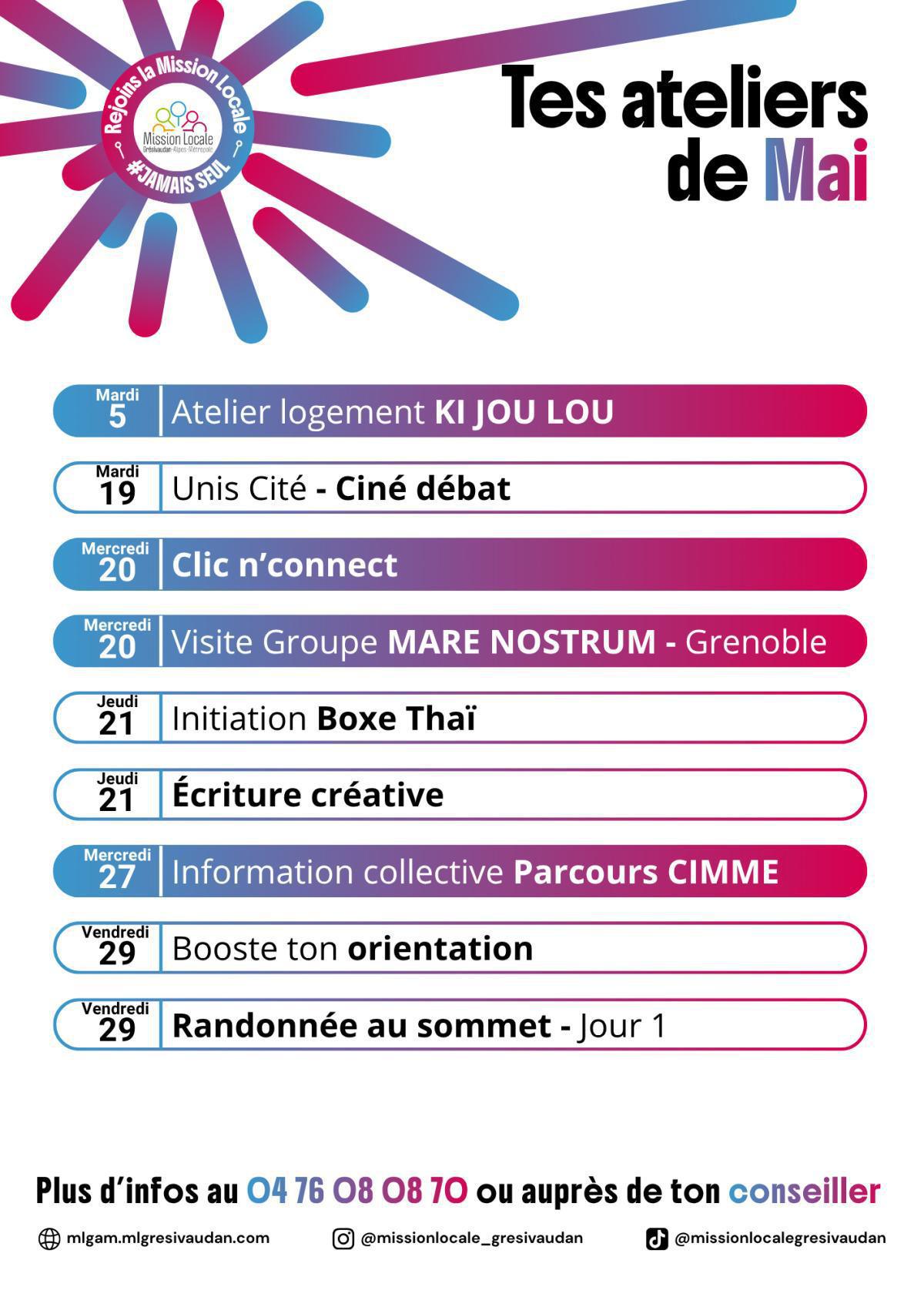 Tes ateliers du mois de MAI