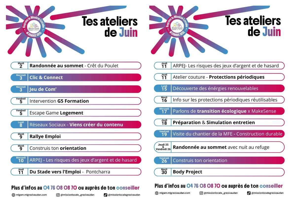 Tes ateliers du mois de JUIN