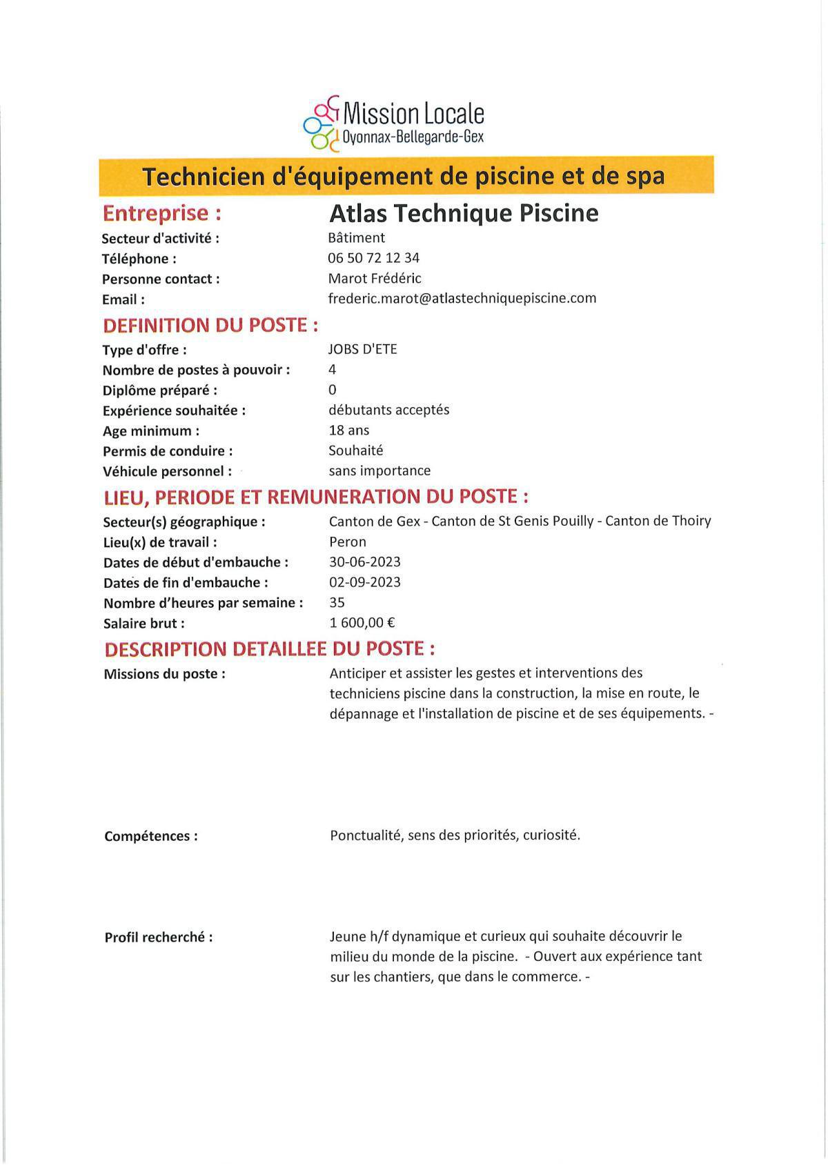 Technicien d'équipement de piscine et de spa