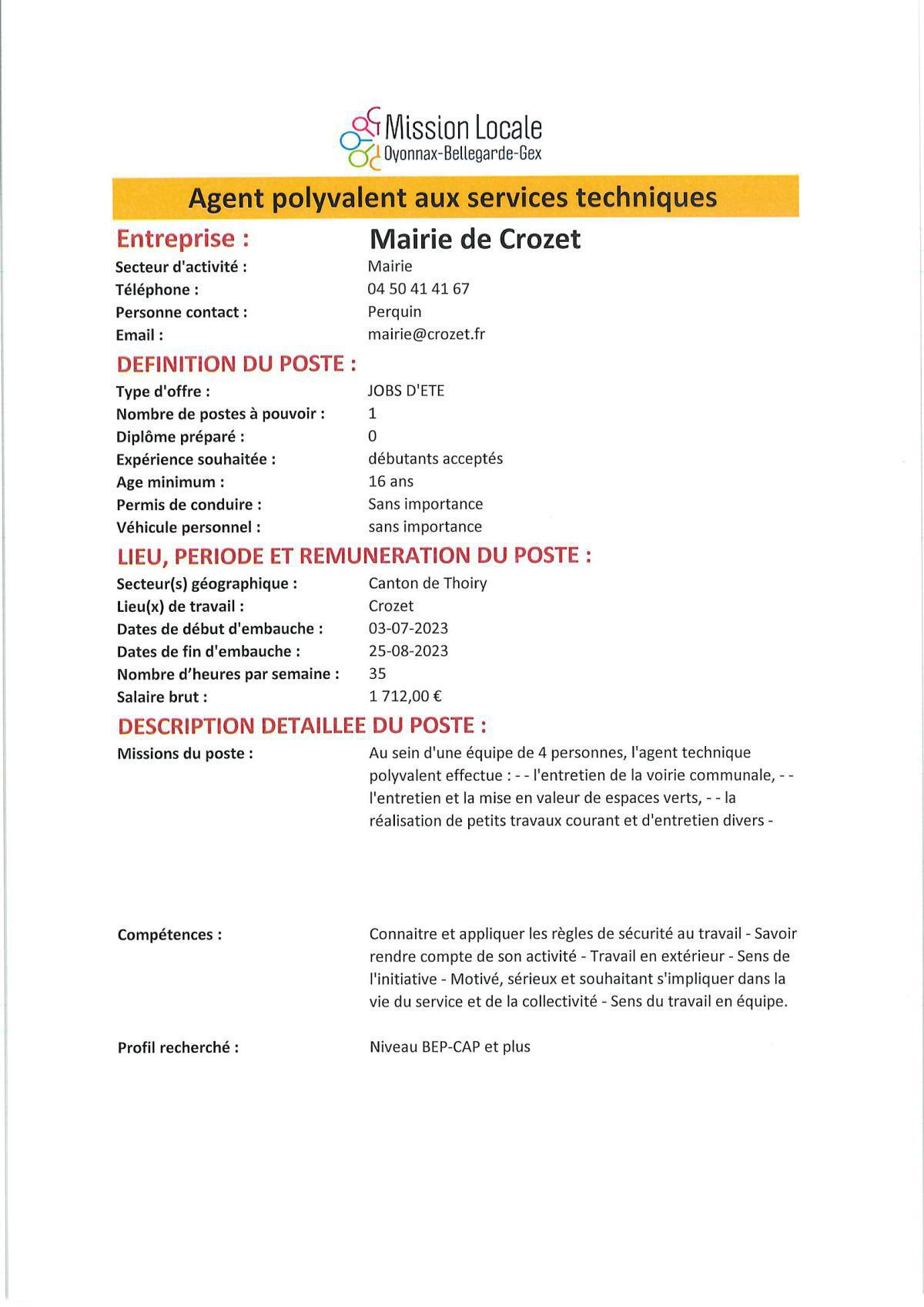 Agent polyvalent aux services techniques