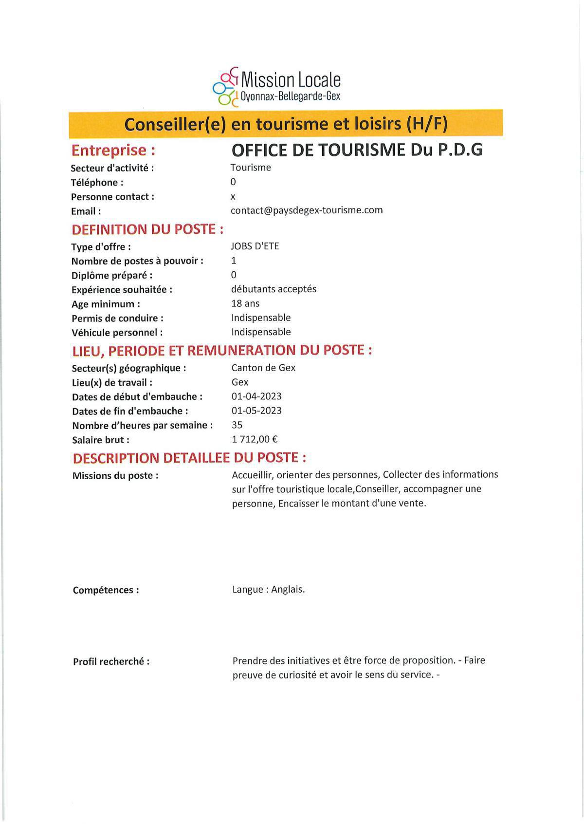 Conseiller(e) en tourisme et loisirs