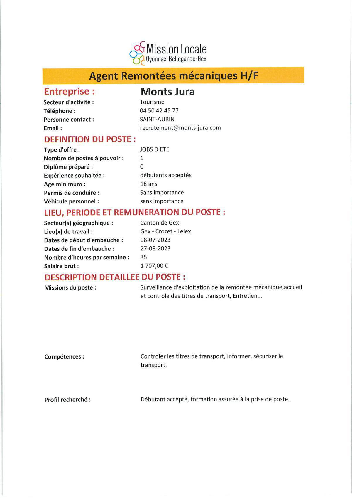 Agent de Remontées mécaniques 