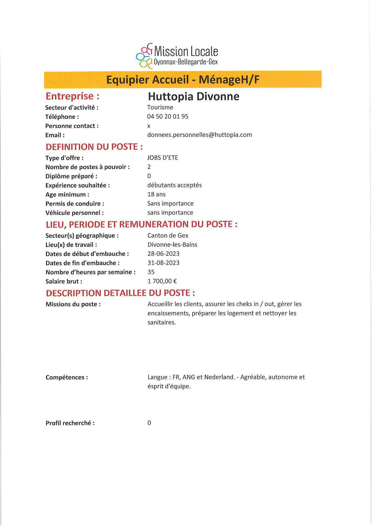 Equipier Accueil - Ménage