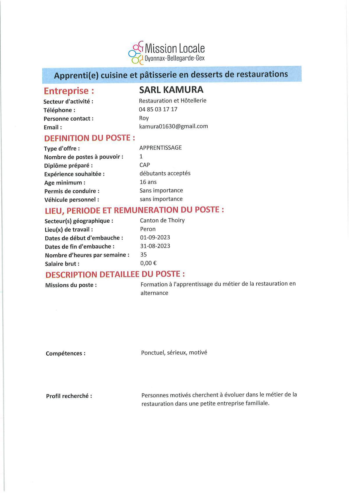 Apprenti(e) cuisine et patisserie en desserts de restauration
