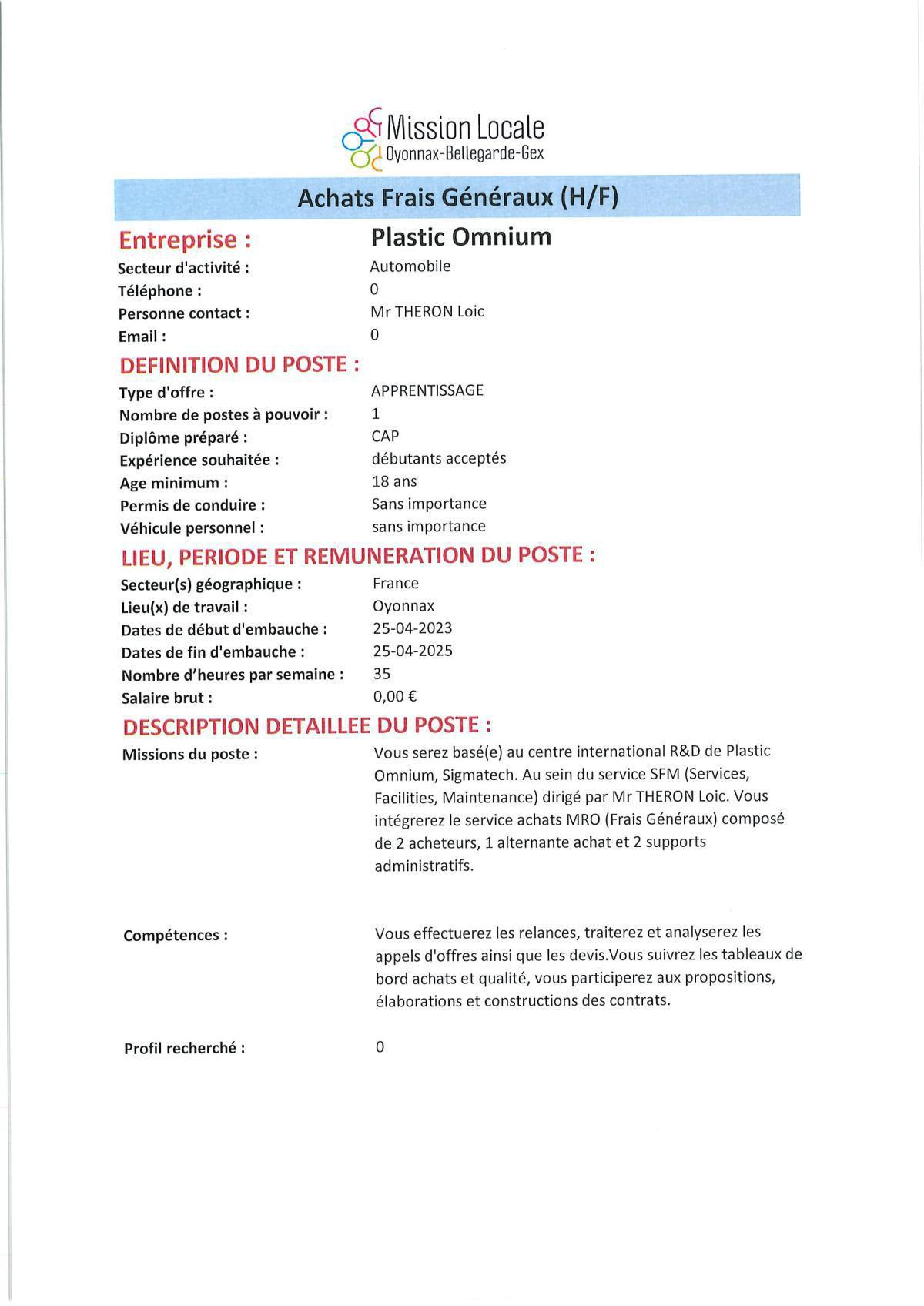 Achats Frais Généraux H/F