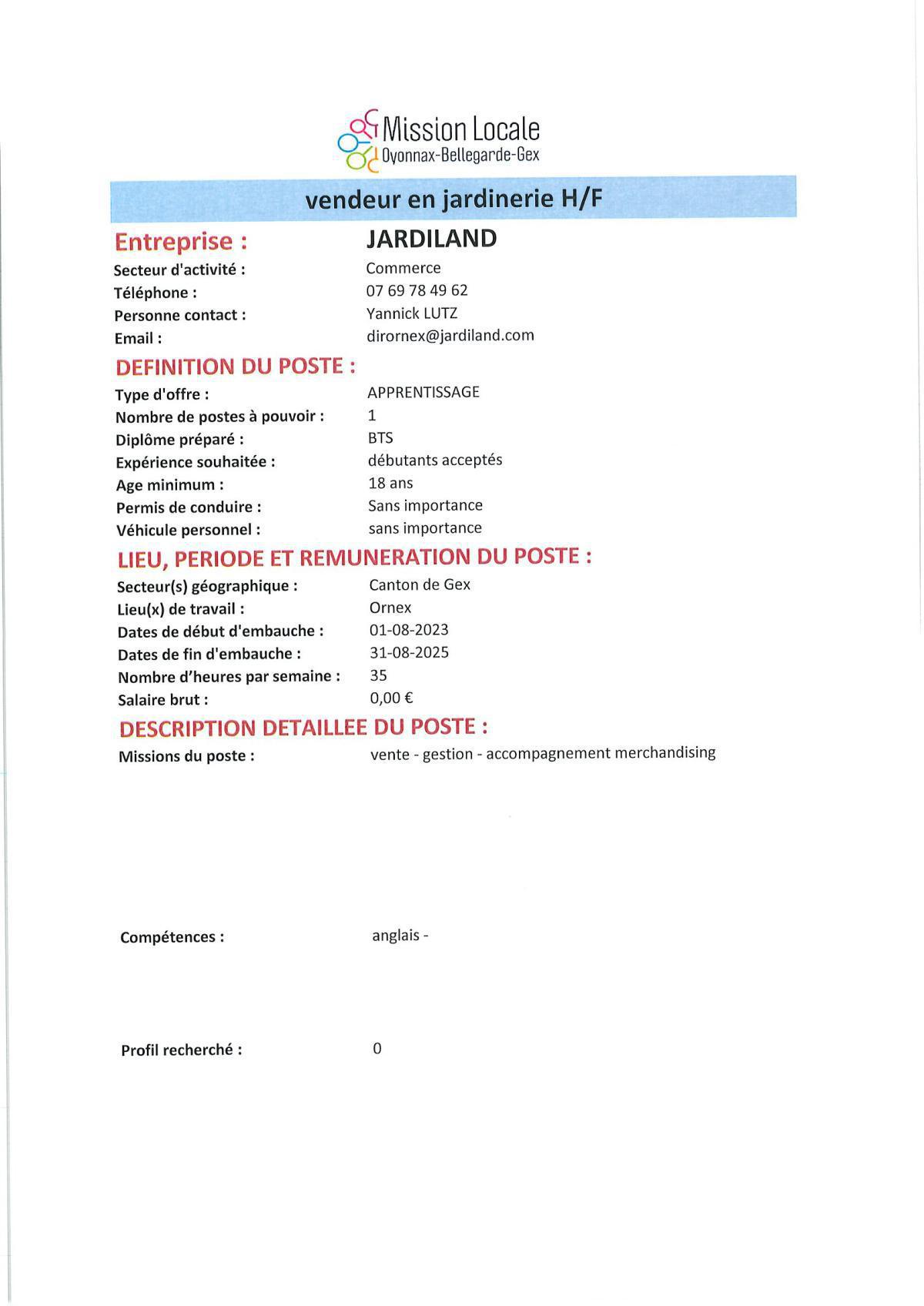 Vendeur en jardinerie H/F