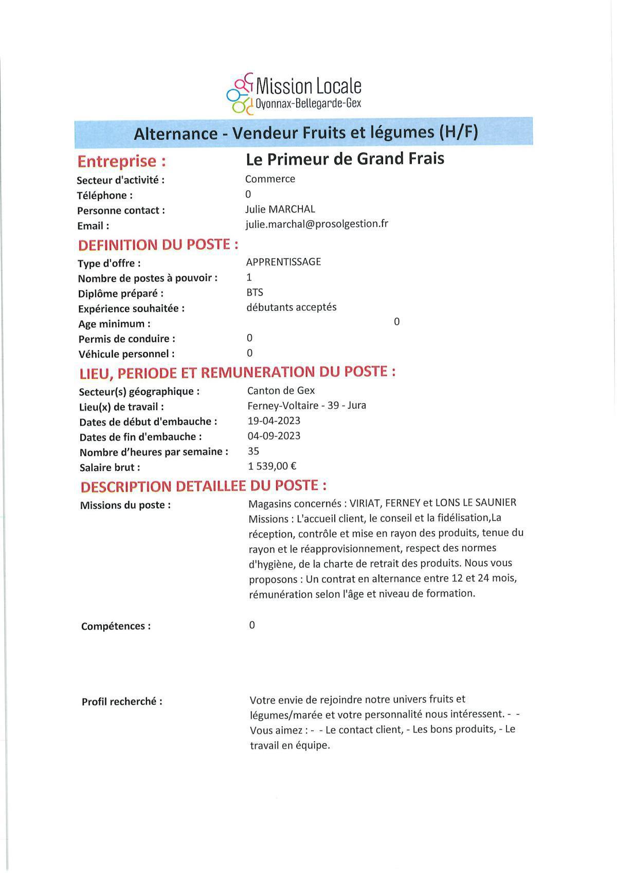 Alternance - Vendeur Fruits et légumes - H/F