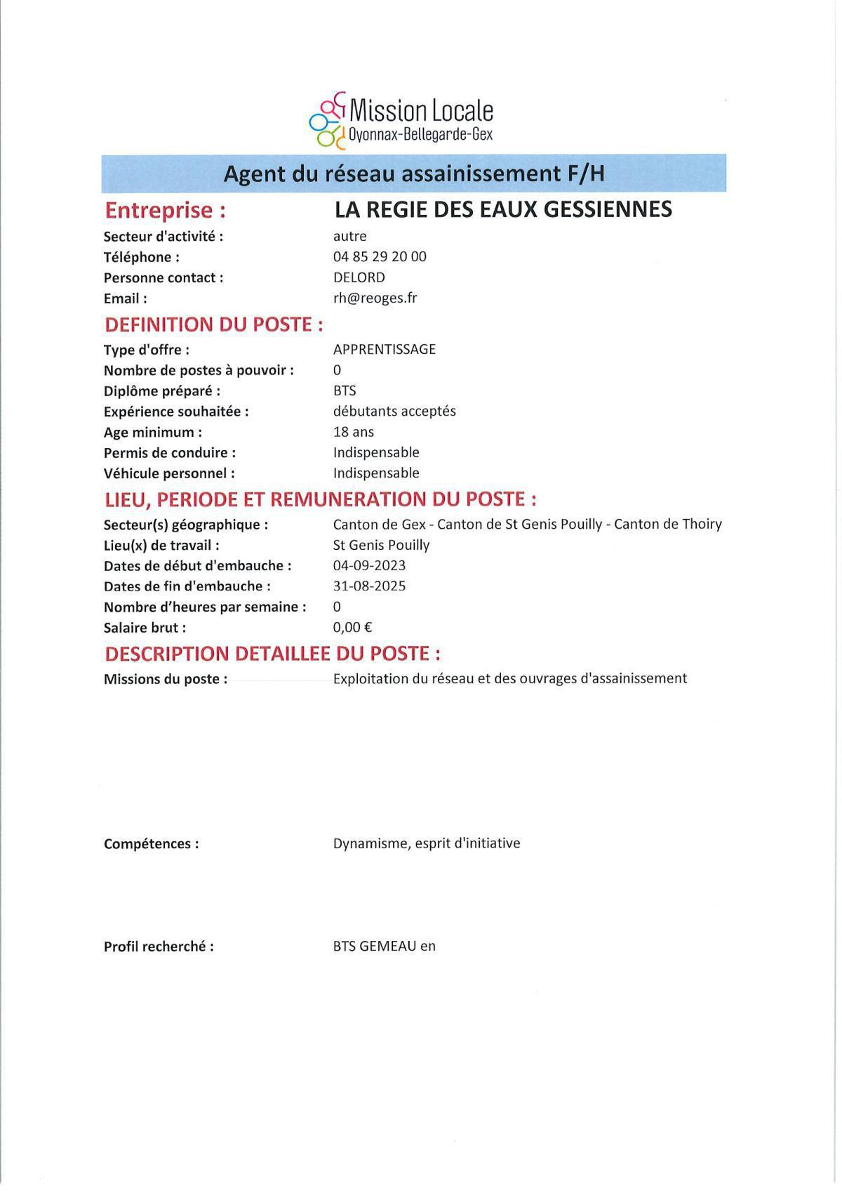 Agent du réseau assainissement H/F