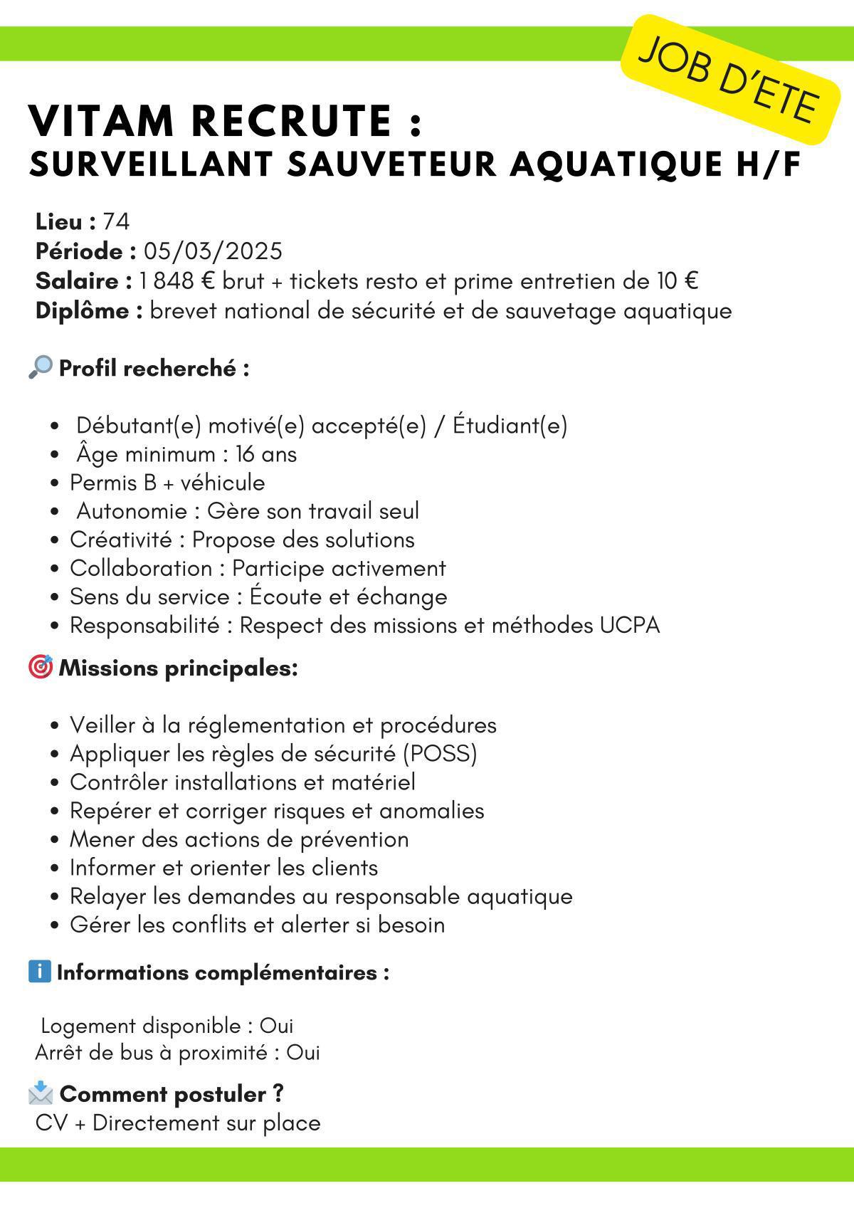 Surveillant sauveteur aquatique ( Vitam ) 