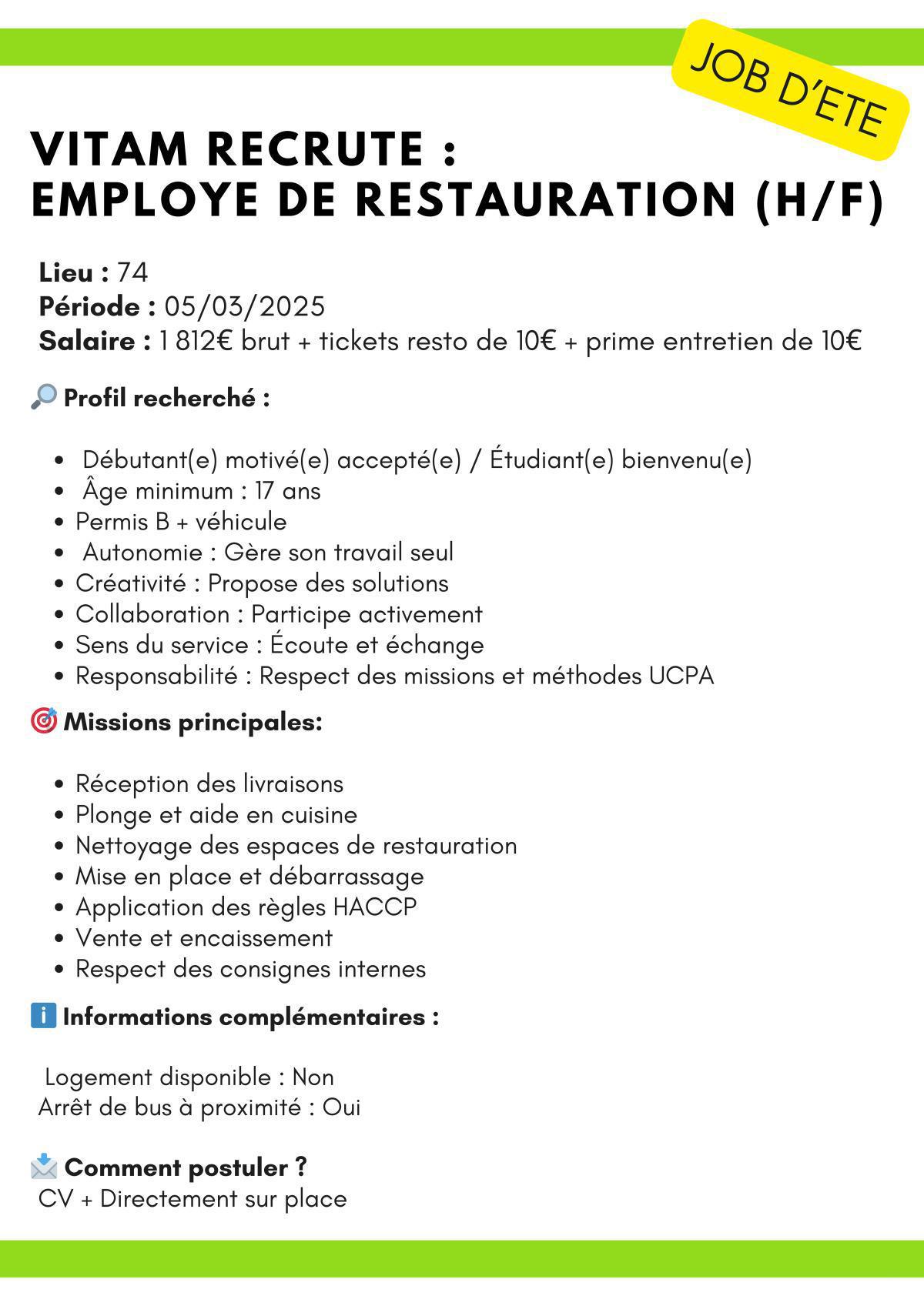 Employé de restauration ( Vitam )