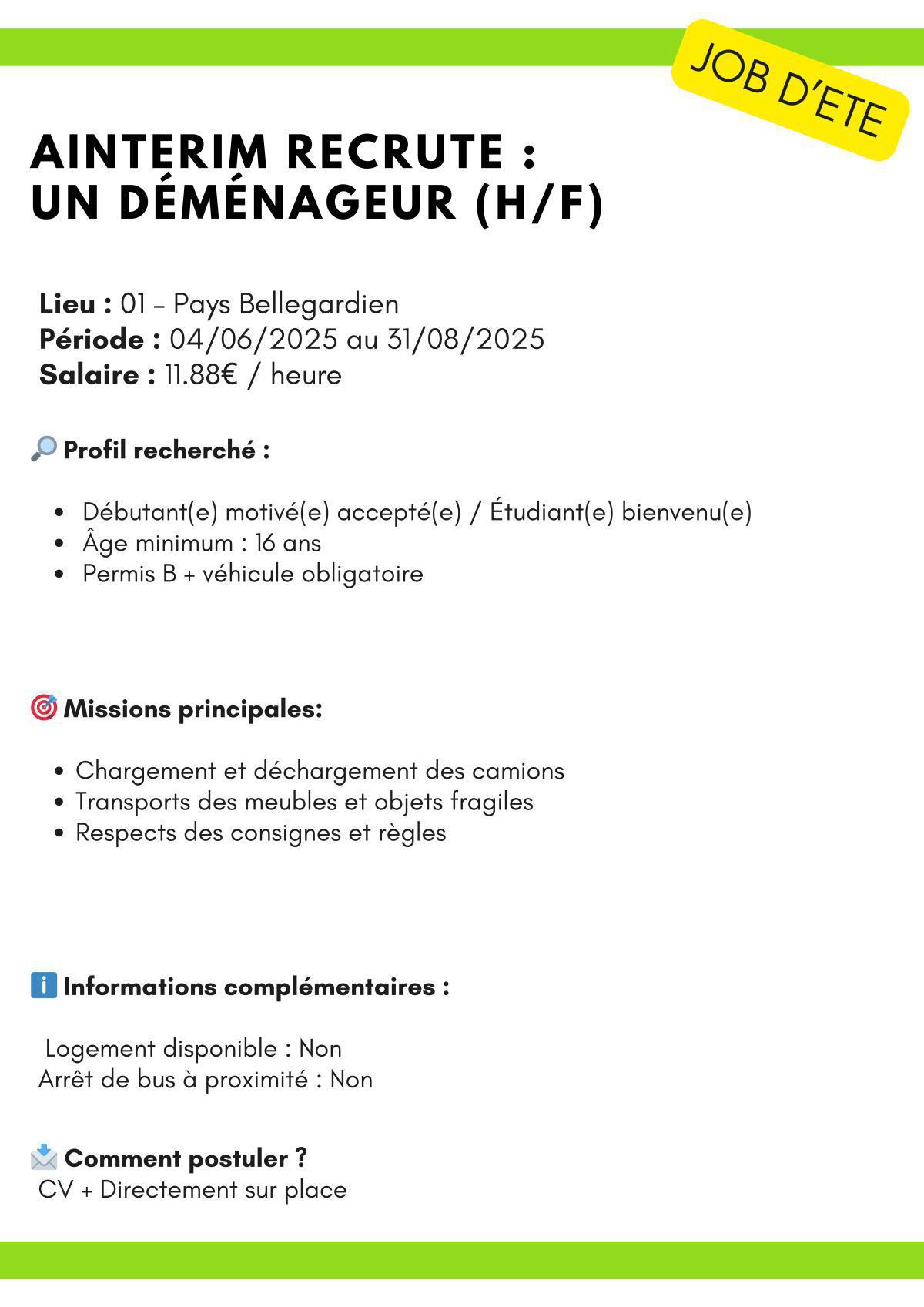 Déménageur ( Ainterim ) 