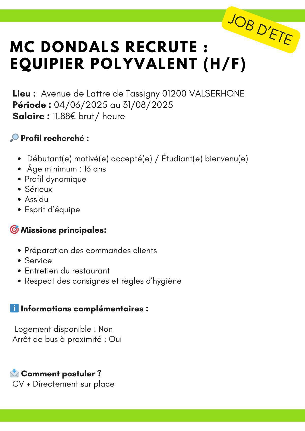 Equipier polyvalent ( Mc Donalds ) 