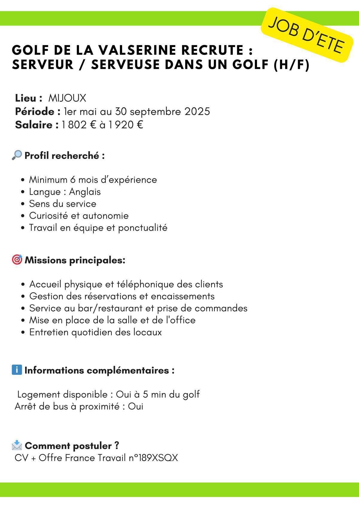 Serveur / Serveuse dans un golf 