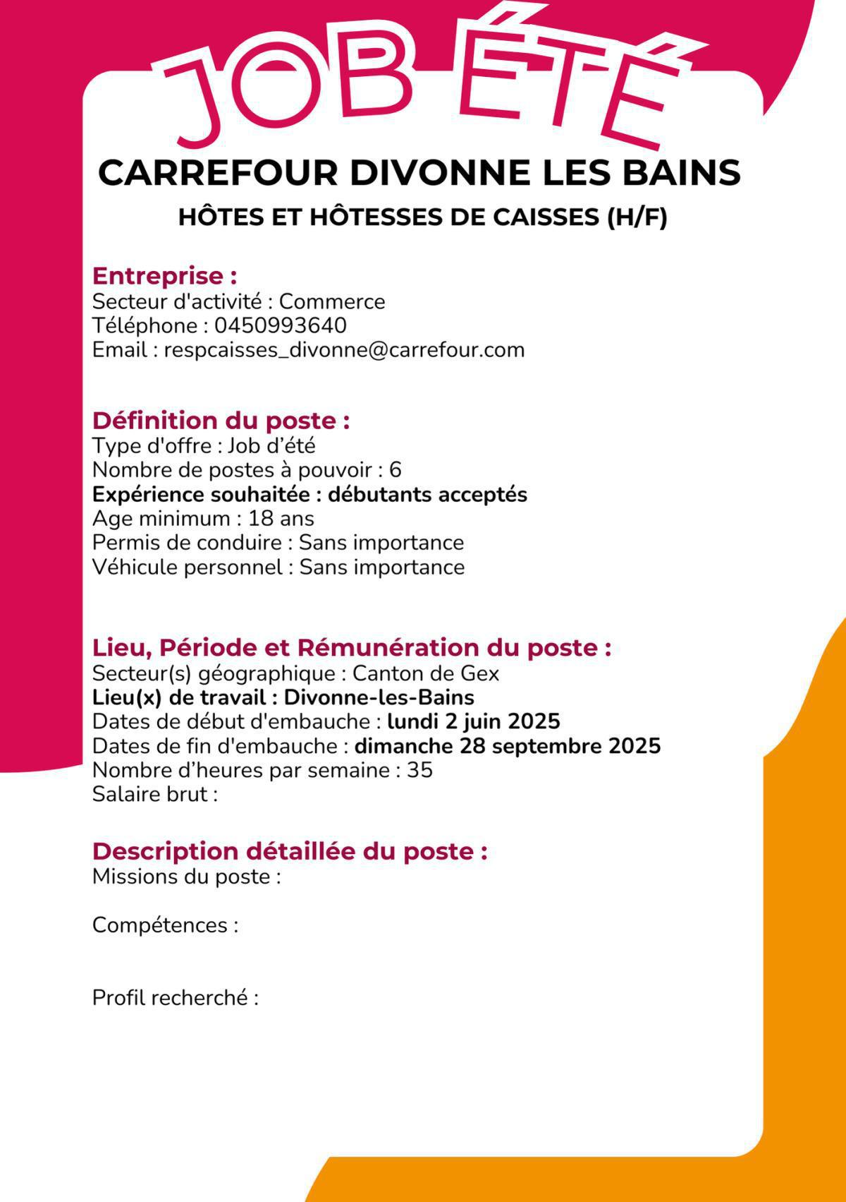 Hôtes et hôtesses de caisses (H/F) Carrefour Divonne les bains 