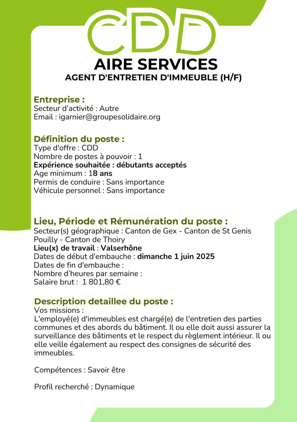 Agent d'entretien d'immeuble (H/F) Aire services