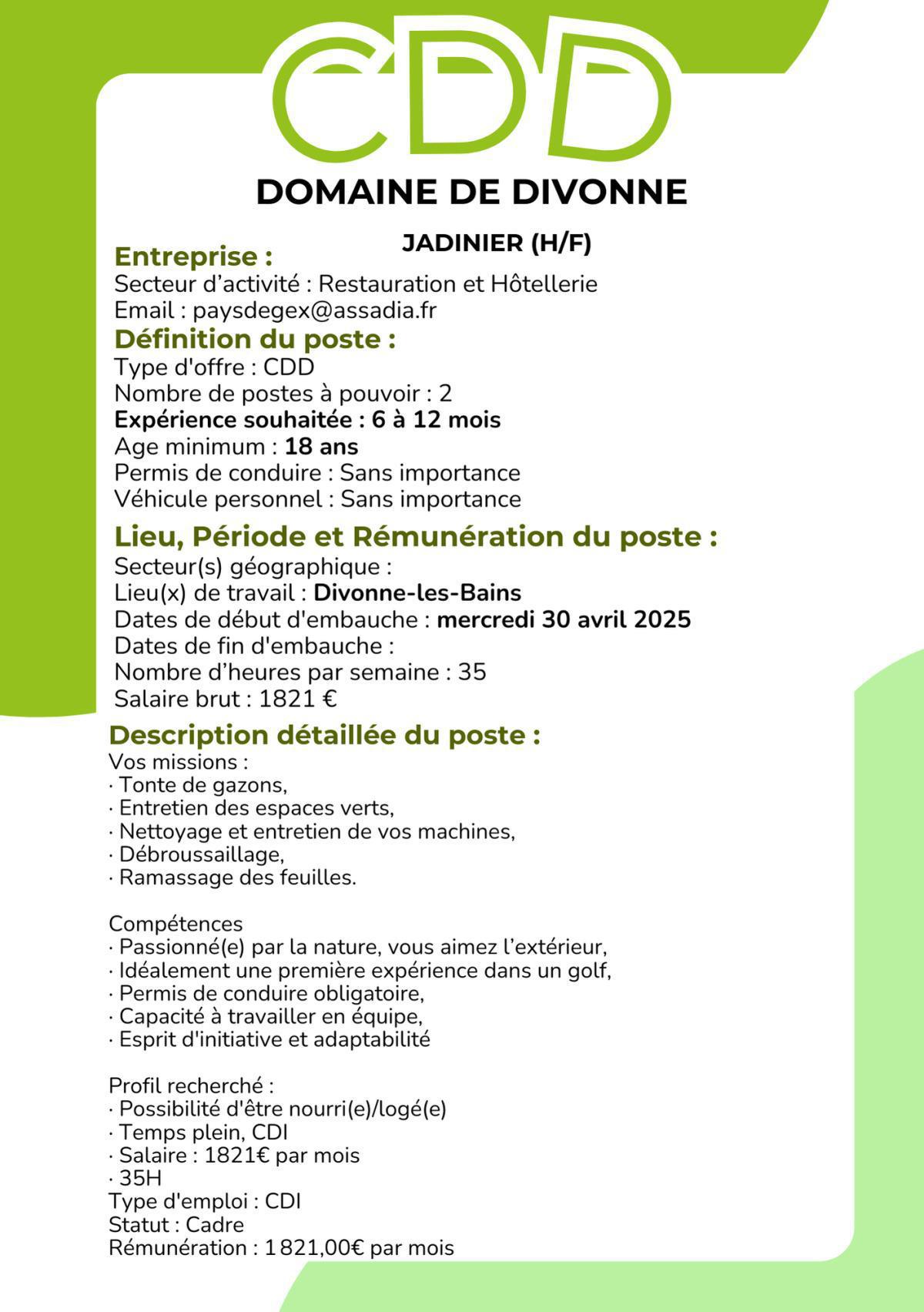 Jardinier (H/F) Domaine De Divonne