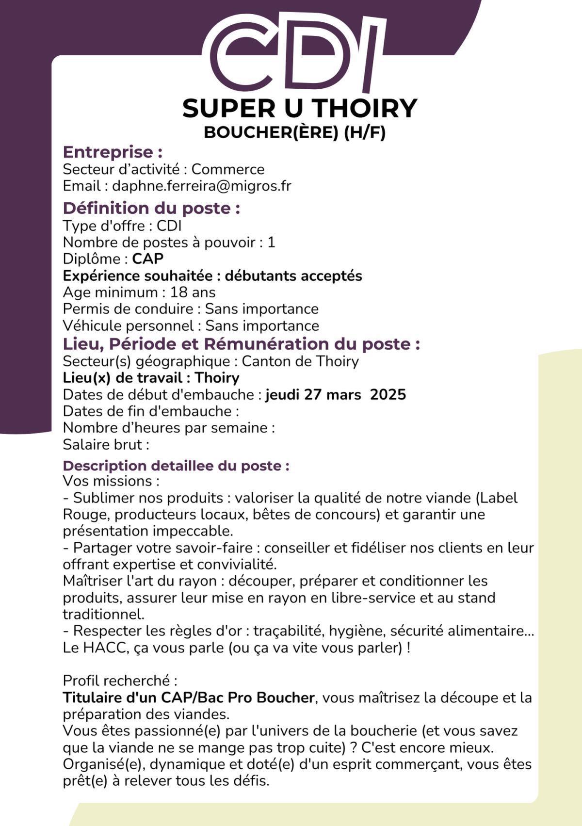 Boucher(ère) (H/F) SUPER U THOIRY