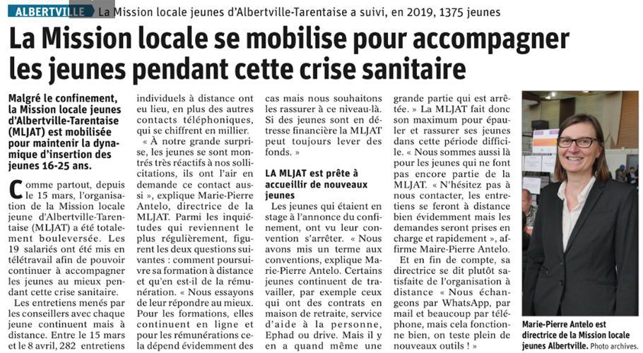 La Mission Locale se mobilise pour accompagner les jeunes pendant cette crise sanitaire - article Dauphiné Libéré