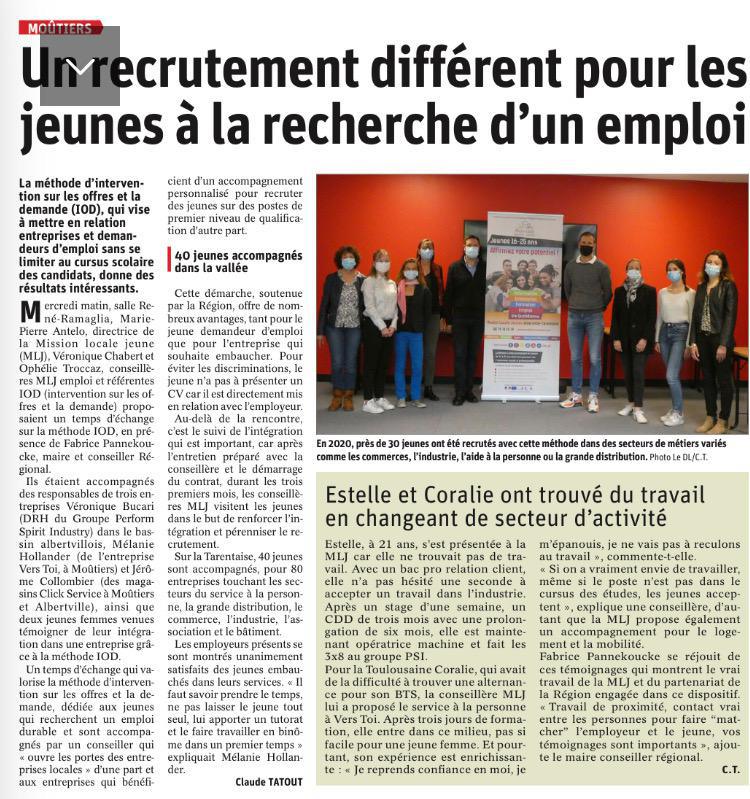 Un recrutement différent pour les jeunes à la recherche d'un emploi - article Dauphiné Libéré