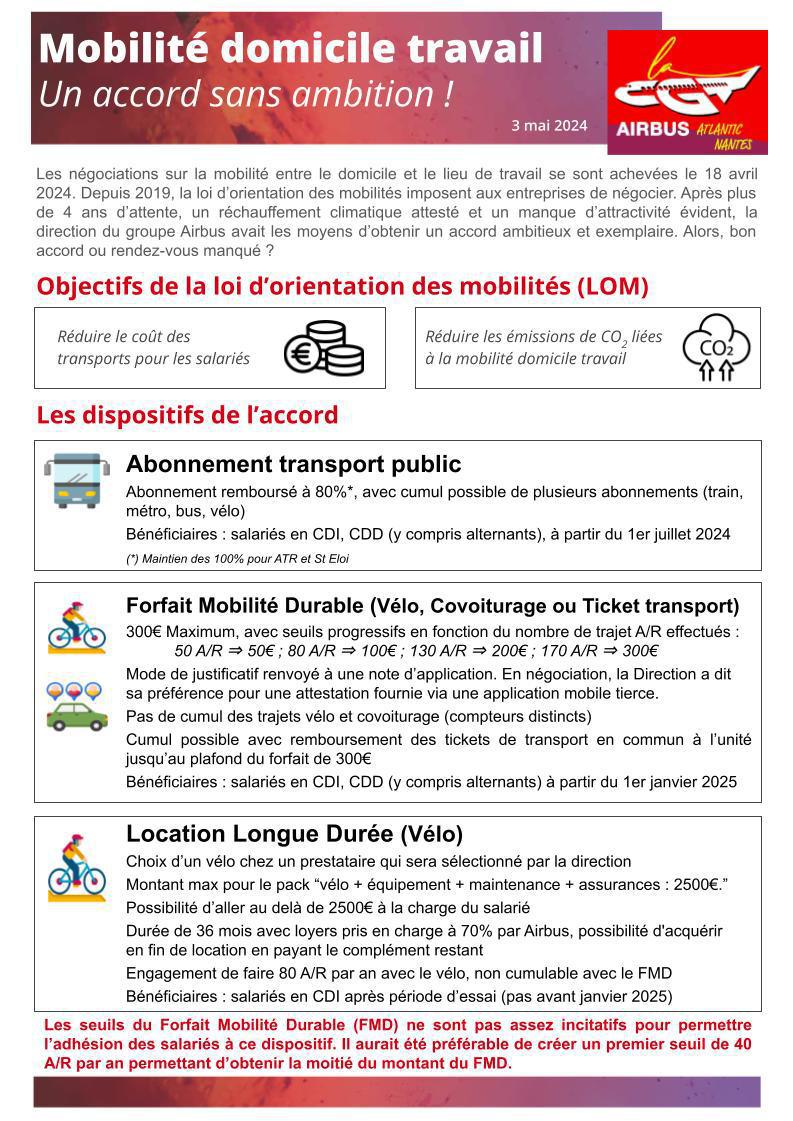 Mobilité Domicile Travail. Un Accord sans Ambition la CGT n'est pas signataire.