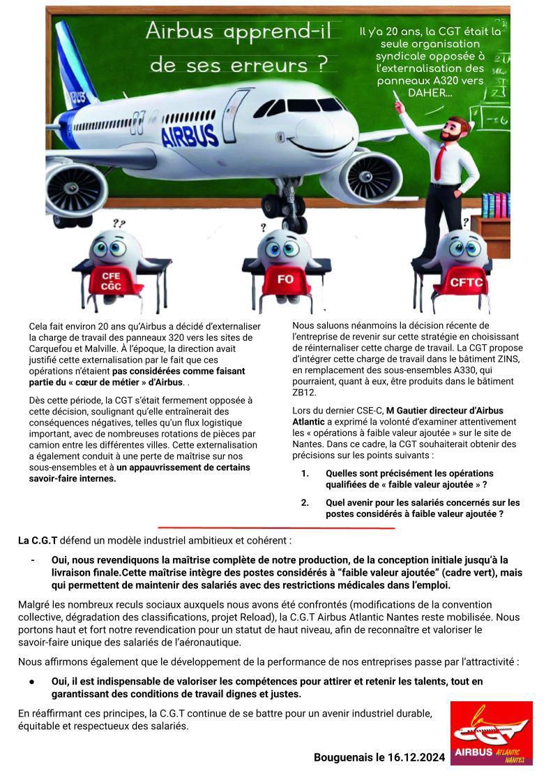 Airbus réinternalise de la charge.