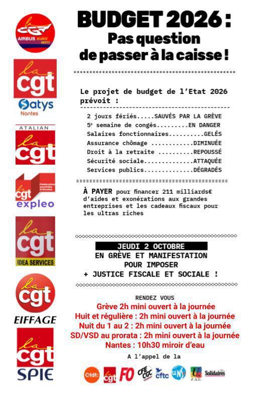 Budget 2026 pas question! Grève jeudi 2 octobre
