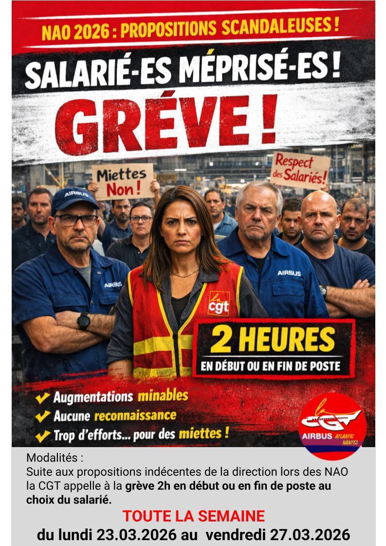 Appelle à la grève 2h en début et en fin de poste TOUTE LA SEMAINE du 23/03/26 au 27/03/26