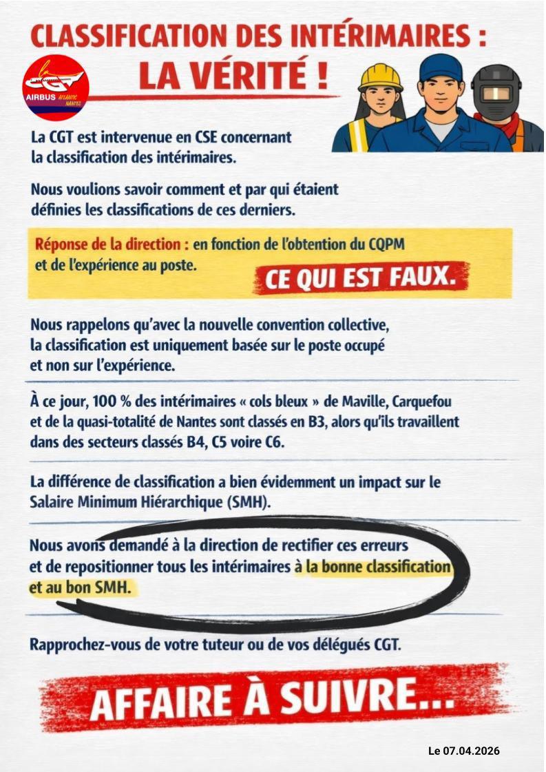 Classification des intérimaires