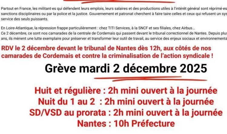 Grève mardi 2 Décembre