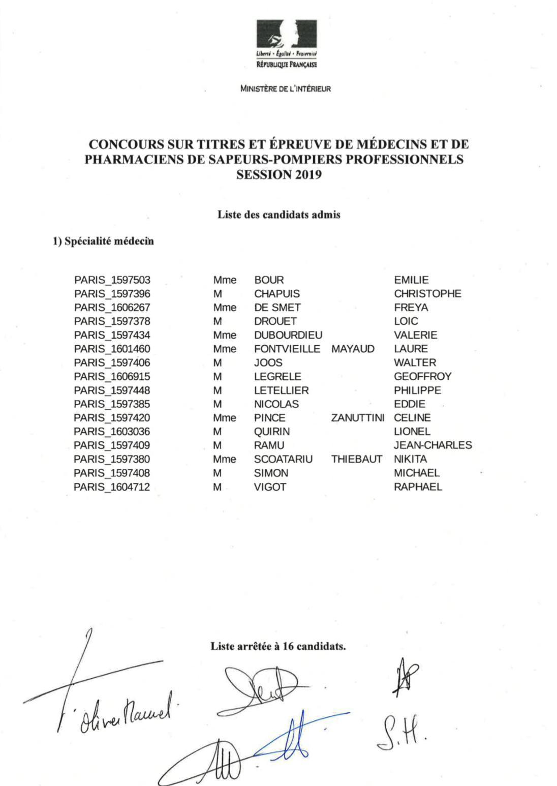 Résultats des candidats admis au concours de médecins et de pharmaciens de SPP 2019  Résultats des candidats admis au concours de médecins et de pharmaciens de SPP 2019