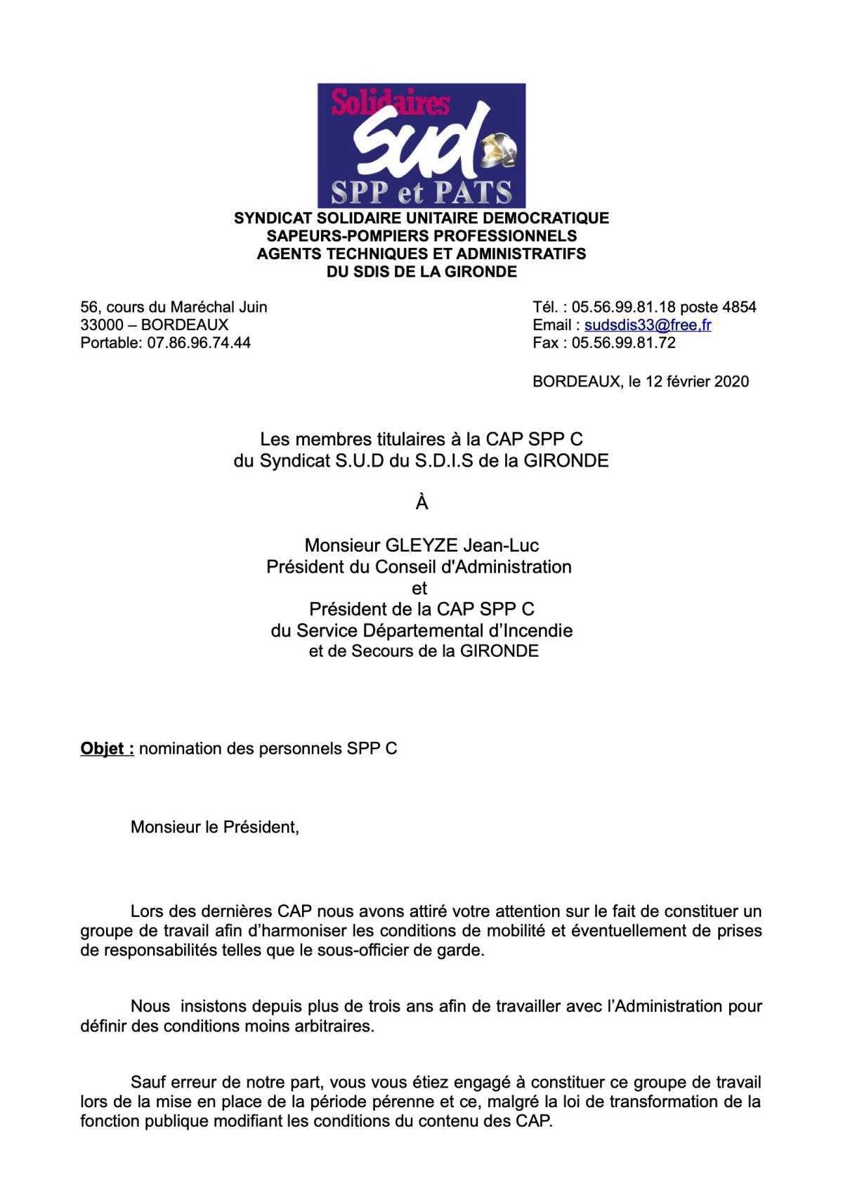 Nomination des personnels SPP C Nomination des personnels SPP C