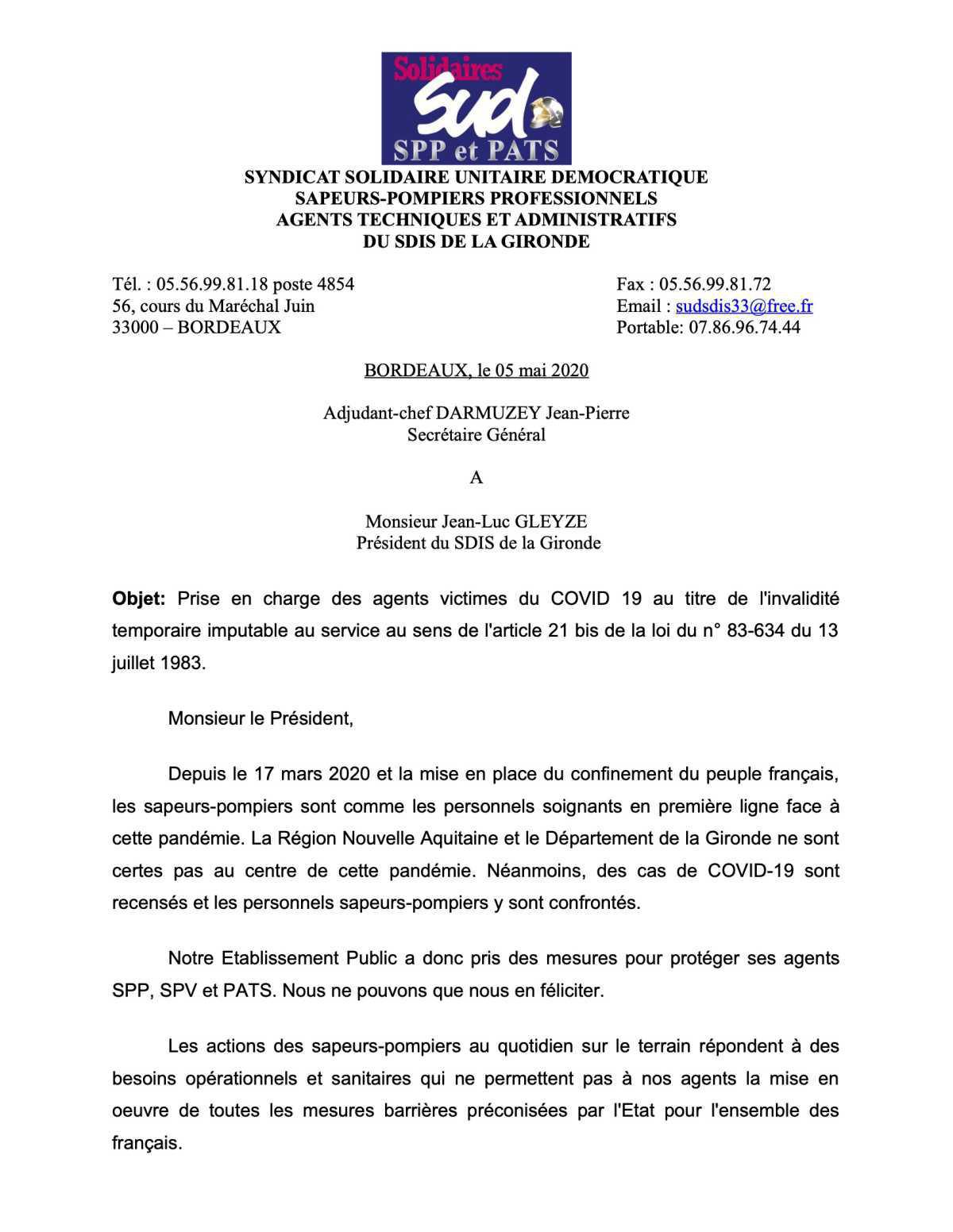 Prise en charge des agents victimes du COVID 19 Prise en charge des agents victimes du COVID 19