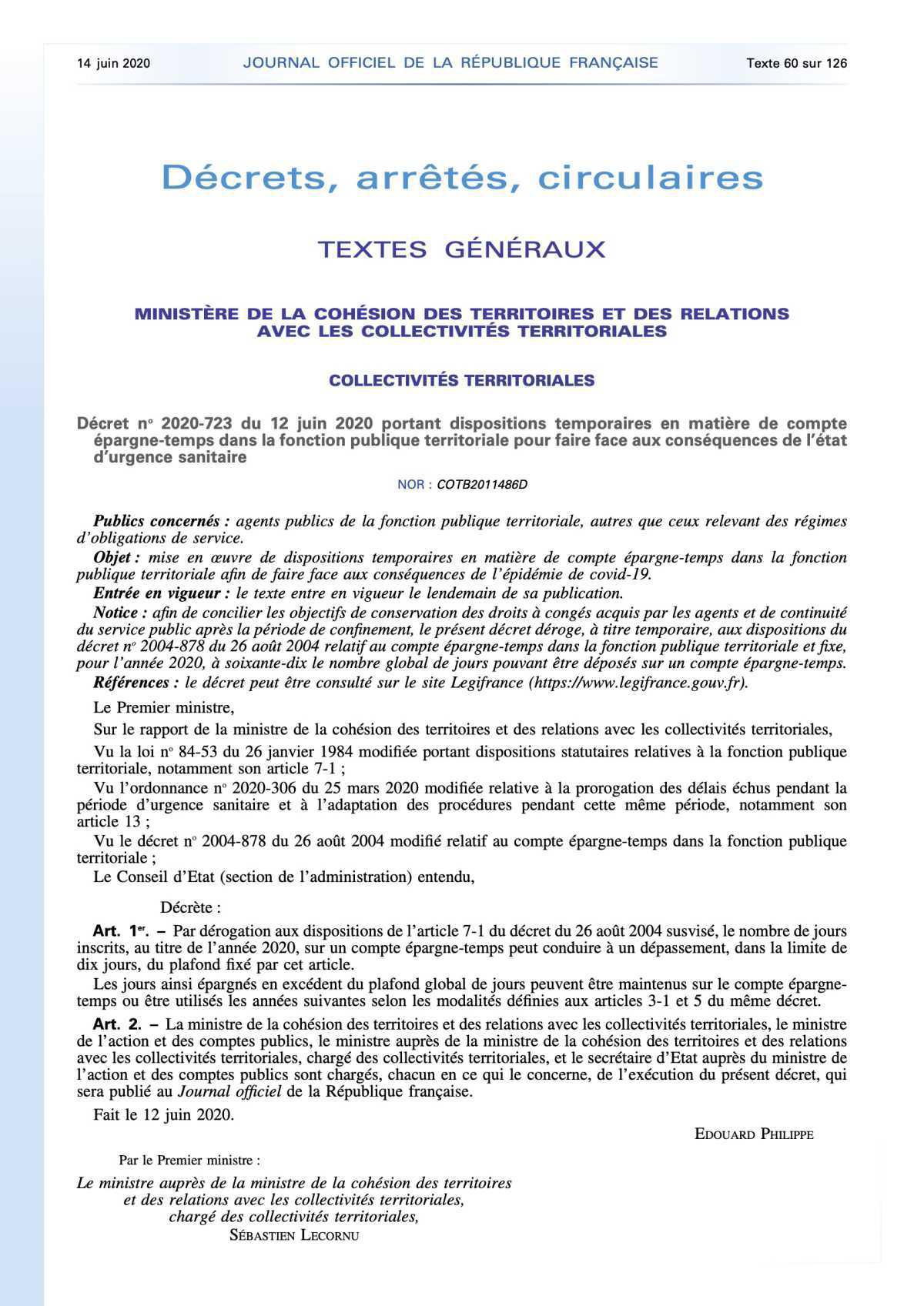 Dispositions temporaires du compte épargne-temps Dispositions temporaires du compte épargne-temps