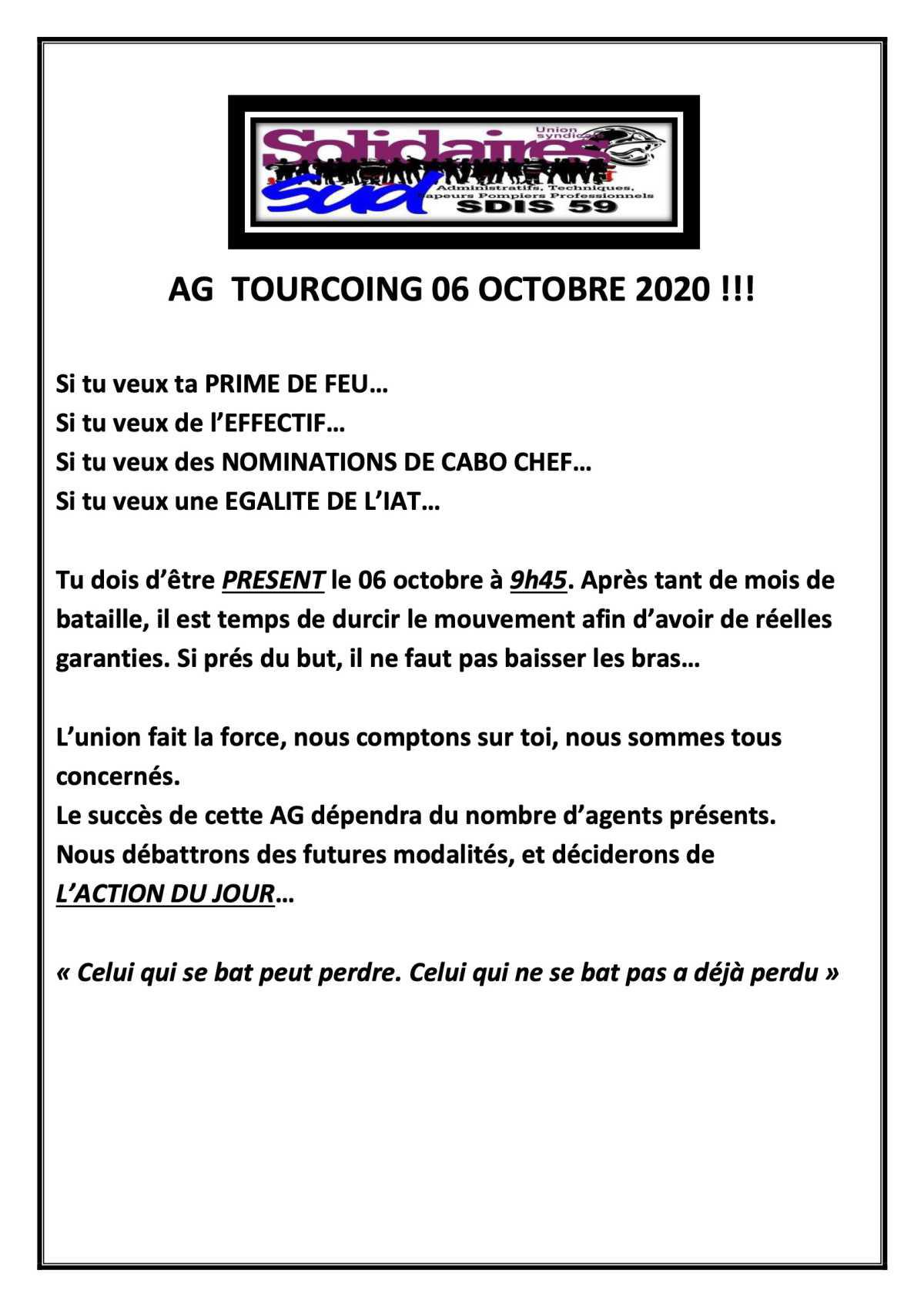 AG Rendez vous mardi 06 octobre cis Tourcoing 9h45.