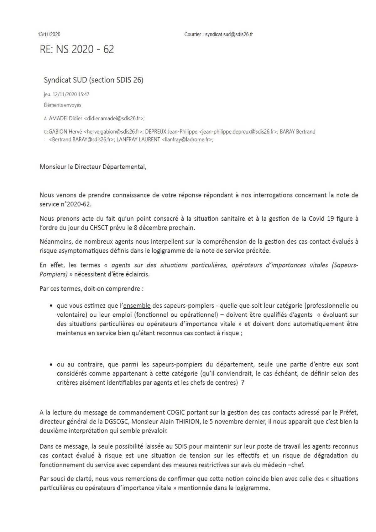GESTION DES CAS CONTACT AU SEIN DU SDIS 26 GESTION DES CAS CONTACT AU SEIN DU SDIS 26
