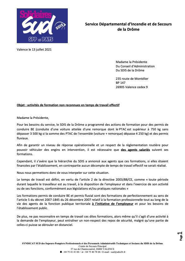 LA FORMATION DES AGENTS AU PROFIT DU SDIS POUR SUD, C'EST DU TEMPS DE TRAVAIL EFFECTIF LA FORMATION DES AGENTS AU PROFIT DU SDIS POUR SUD, C'EST DU TEMPS DE TRAVAIL EFFECTIF