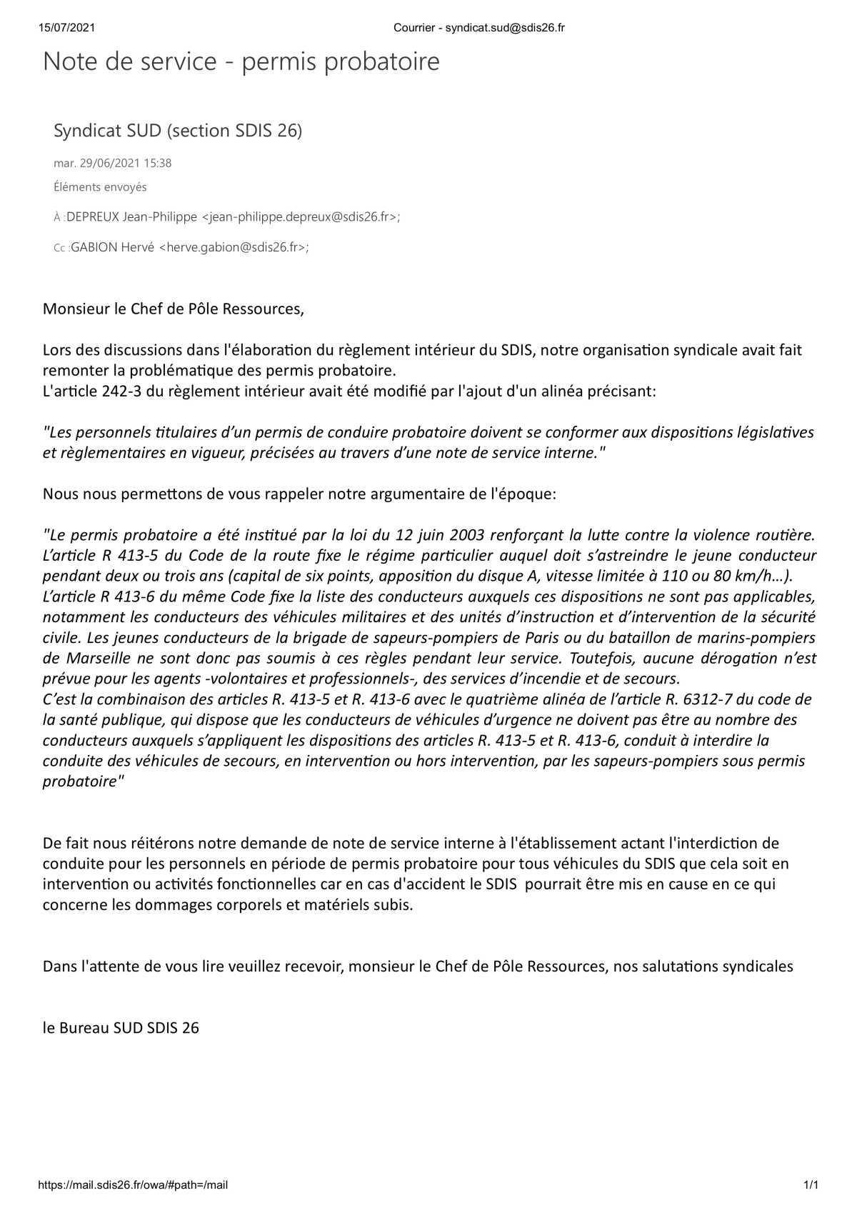 PERMIS PROBATOIRE AU SEIN DU SDIS PERMIS PROBATOIRE AU SEIN DU SDIS