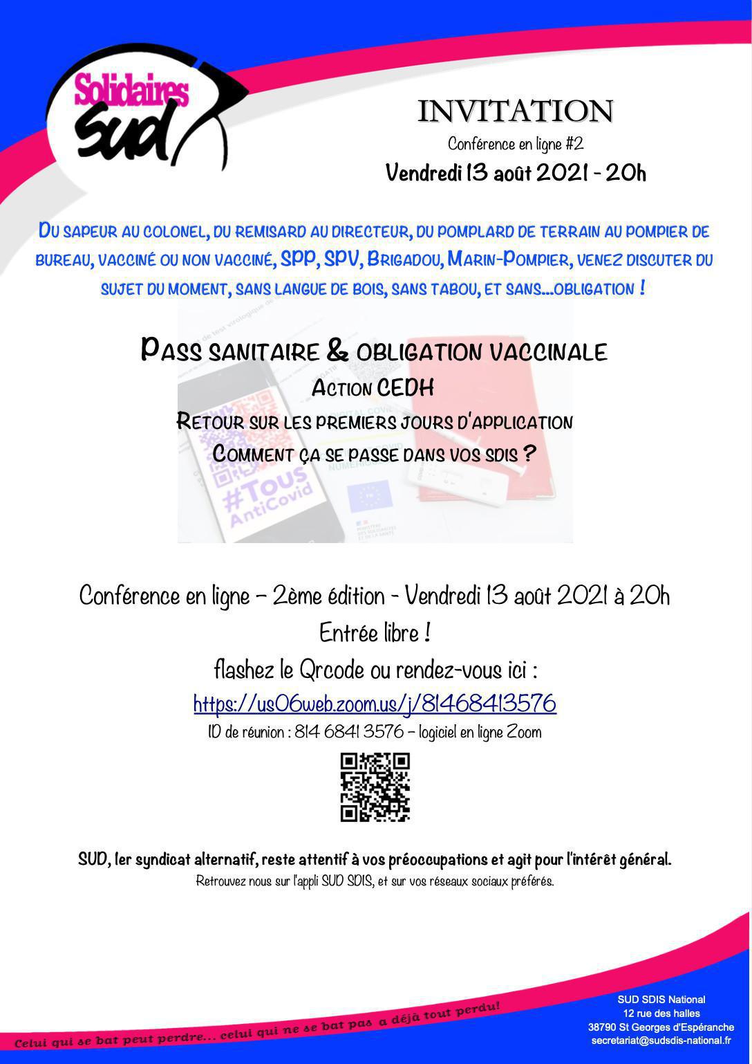 INVITATION À LA CONFÉRENCE EN LIGNE SUD Sdis 