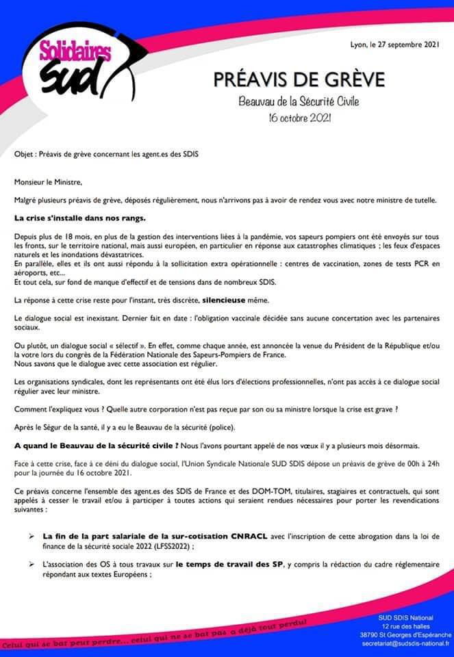 🇲🇫 GRÈVE NATIONALE DES AGENTS DES SDIS LE 16 OCTOBRE 2021 🇲🇫 GRÈVE NATIONALE DES AGENTS DES SDIS LE 16 OCTOBRE 2021