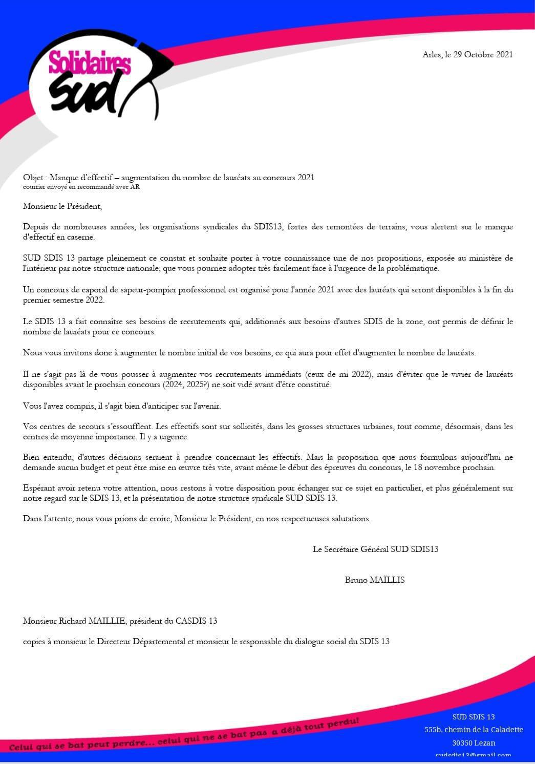 🚨Courrier au Président du Conseil d'Administration du SDIS13🚨 🚨Courrier au Président du Conseil d'Administration du SDIS13🚨