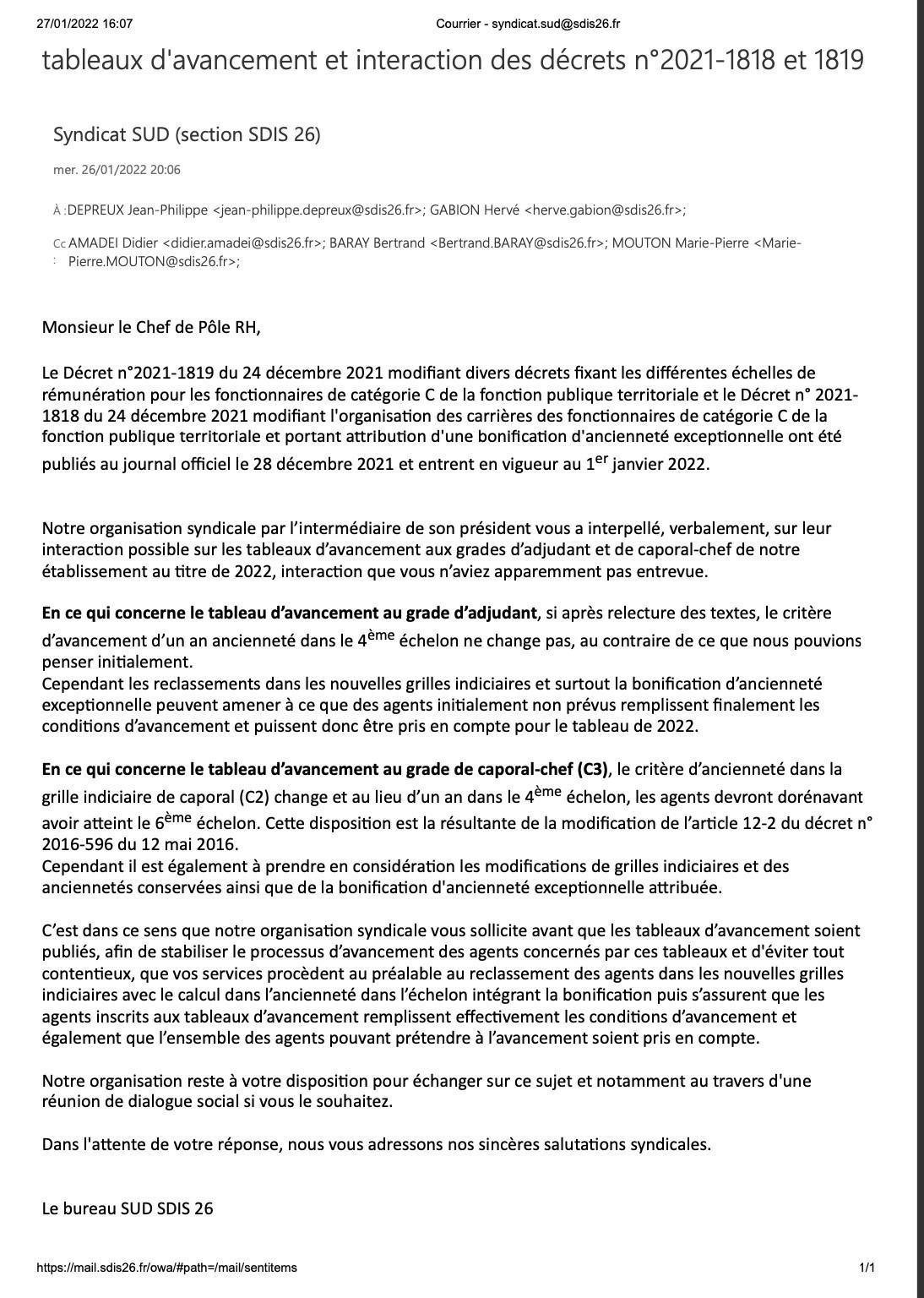 Tableaux d'avancement et interaction des décrets n°2021-1818 et 1819 Tableaux d'avancement et interaction des décrets n°2021-1818 et 1819