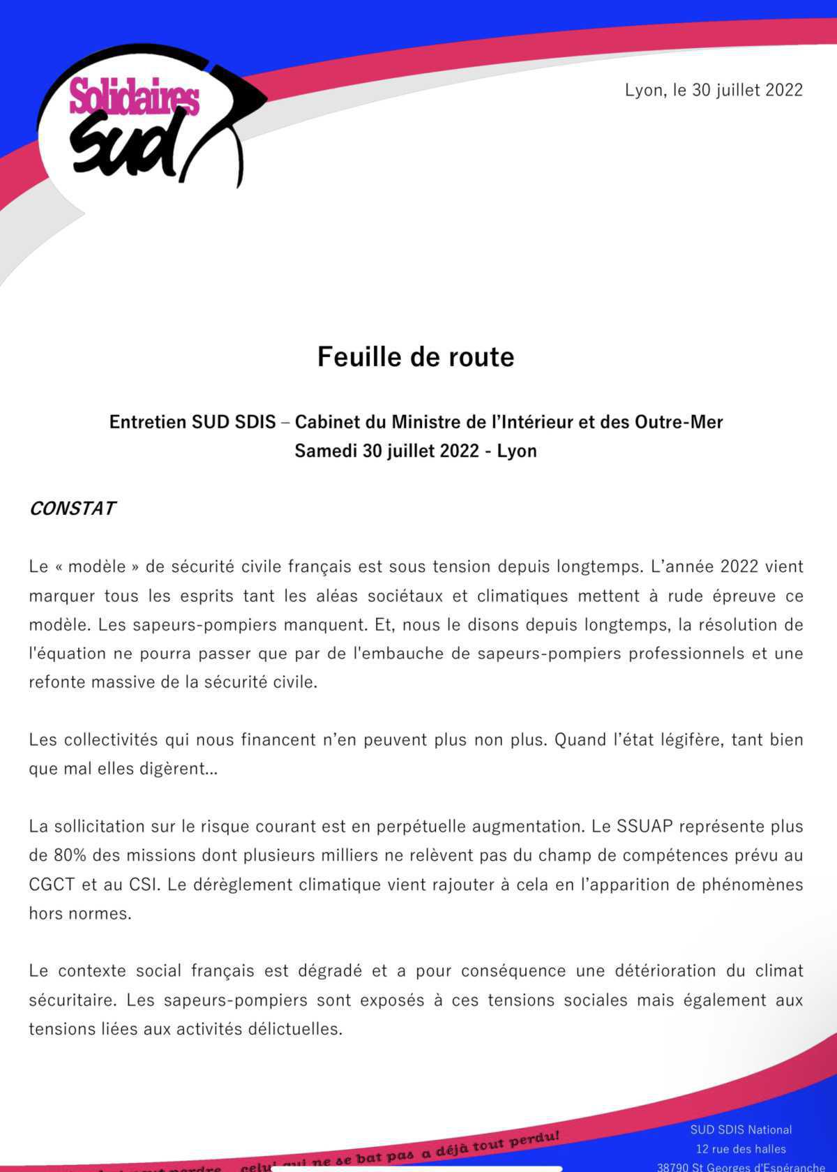 🔵⚪🔴 ENTRETIEN « SUD SDMIS – MINISTRE DE L’INTERIEUR ET DES OUTRE MER » 🔵⚪🔴 ENTRETIEN « SUD SDMIS – MINISTRE DE L’INTERIEUR ET DES OUTRE MER »