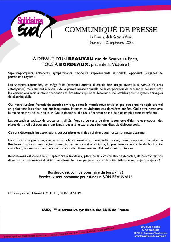 Communiqué de presse " Tous à Bordeaux" 